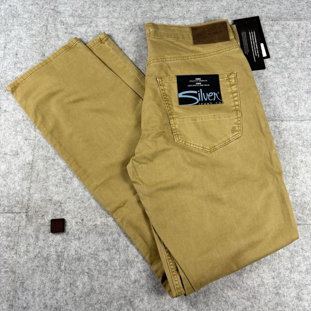 Silver Jeans Co Eddie Mens 29x32 Tan Athletic Tapered Essential Twill Pants NWT